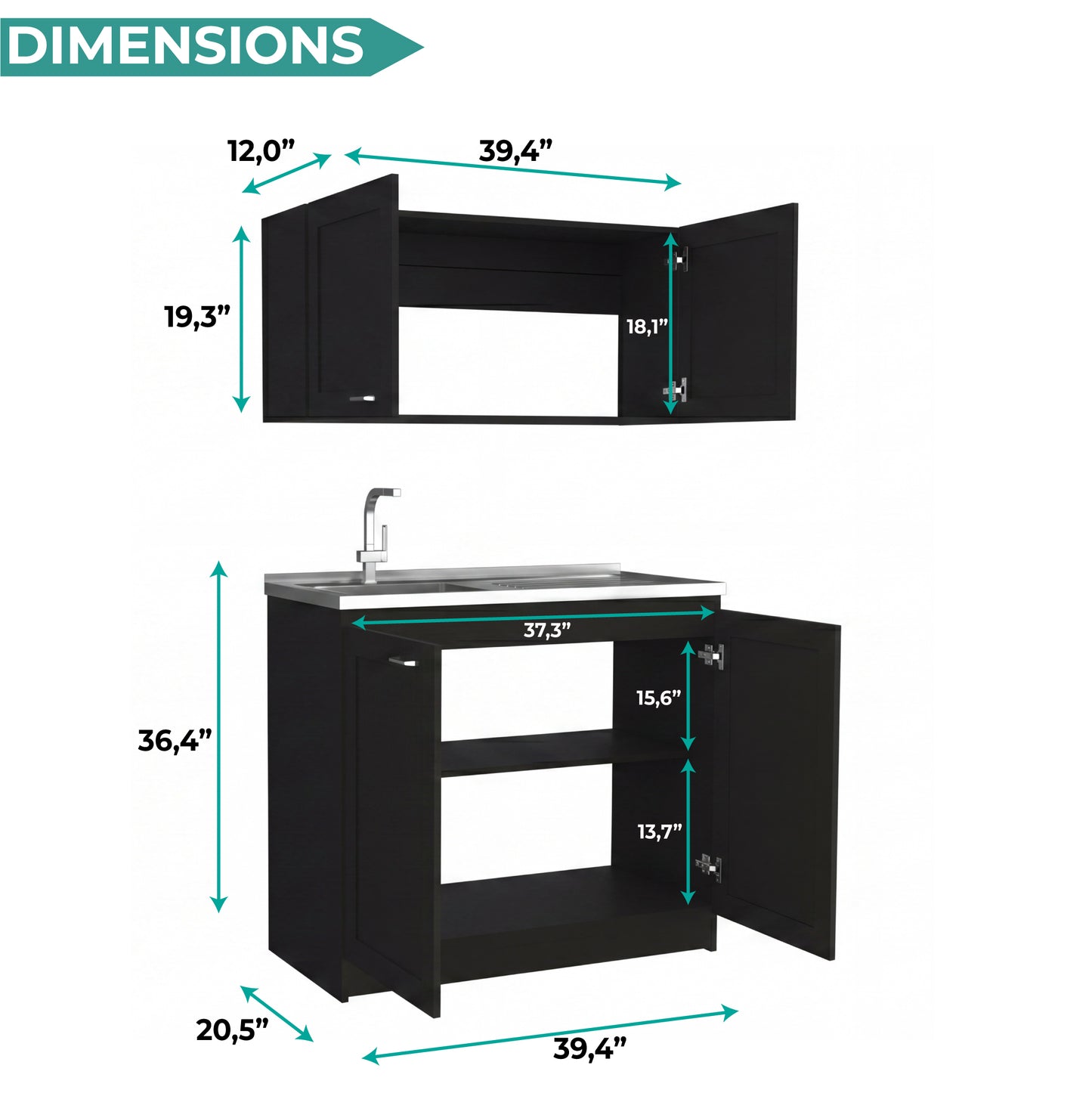 TUHOME Zurich Cabinet Set with Double Door Cabinet, Two Interior Shelves, Spacious Storage and Superior Top Surface for Organized Kitchen Spaces, Freestanding Solution for Home Efficiency and Daily Convenience