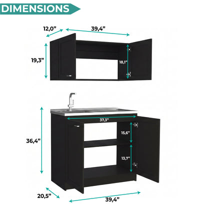 TUHOME Zurich Cabinet Set with Double Door Cabinet, Two Interior Shelves, Spacious Storage and Superior Top Surface for Organized Kitchen Spaces, Freestanding Solution for Home Efficiency and Daily Convenience