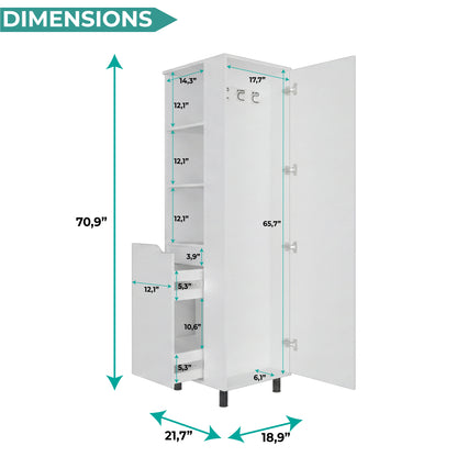 Vidalia Broom Cabinet for Home and Utility Storage, Tall Cleaning Supply Organizer with Enclosed Design for Laundry Room or Kitchen Use, Space-Saving Storage Solution, White Finish