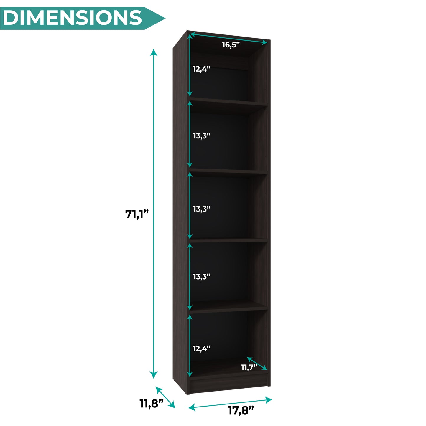 Home Slim 5-Shelf Narrow Bookcase with Open Shelves, Freestanding Modern Storage Solution for Living Rooms, Offices, or Bedrooms, Stylish and Practical Bookcase with Clean Lines and Sturdy Construction