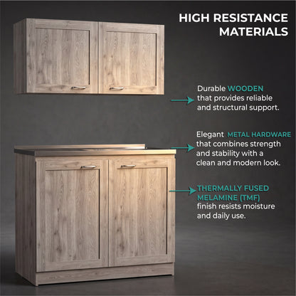 TUHOME Zurich Cabinet Set with Double Door Cabinet, Two Interior Shelves, Spacious Storage and Superior Top Surface for Organized Kitchen Spaces, Freestanding Solution for Home Efficiency and Daily Convenience