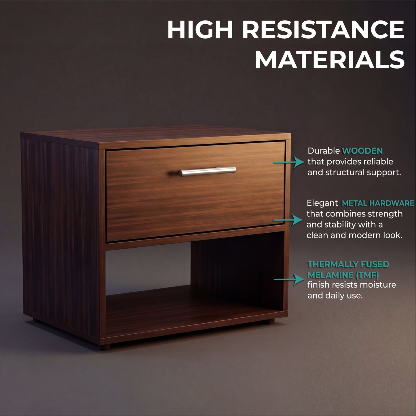 Alpine 18" High One Drawer Nightstand with Open Shelf, Compact Bedside Table and Modern Side Table for Bedroom or Living Room Storage, Minimalist End Table with Functional Design and Practical Everyday Organization