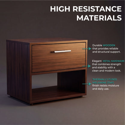 Alpine 18" High One Drawer Nightstand with Open Shelf, Compact Bedside Table and Modern Side Table for Bedroom or Living Room Storage, Minimalist End Table with Functional Design and Practical Everyday Organization