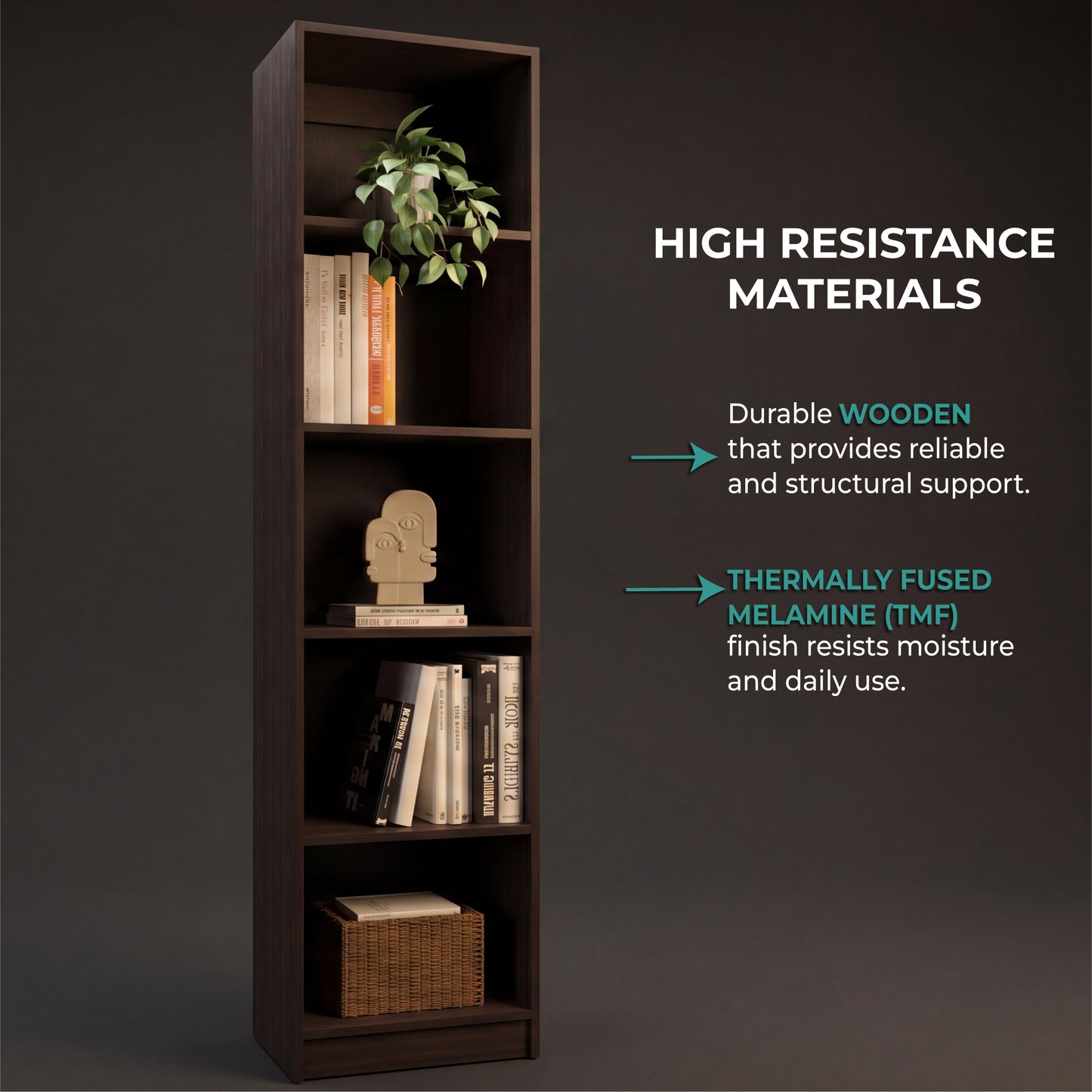 Home Slim 5-Shelf Narrow Bookcase with Open Shelves, Freestanding Modern Storage Solution for Living Rooms, Offices, or Bedrooms, Stylish and Practical Bookcase with Clean Lines and Sturdy Construction