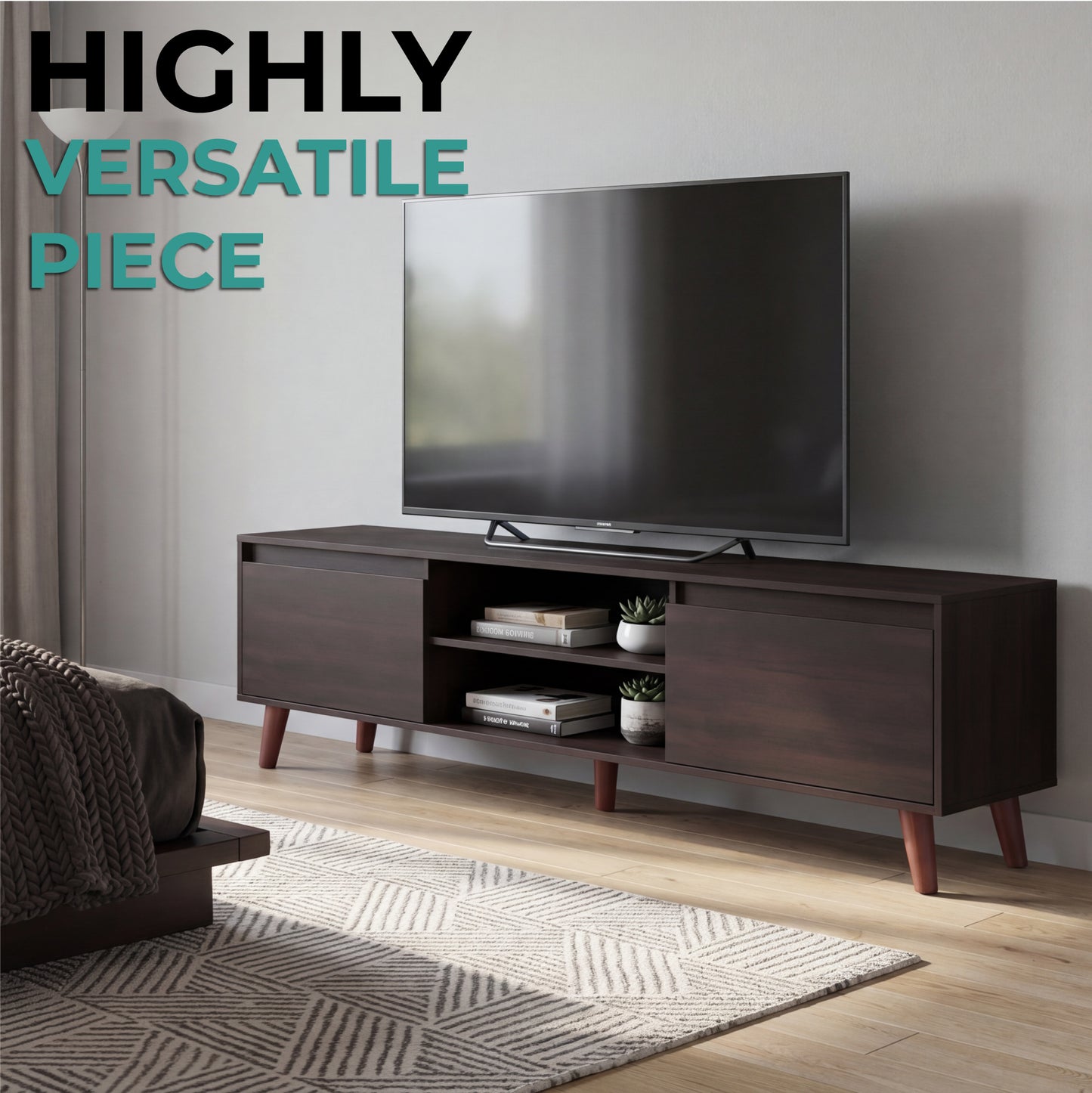 Polaris TV Stand with Open Shelves, Two Storage Shelves For Media Storage and Entertainment Console, Perfect for Living Room or Bedroom