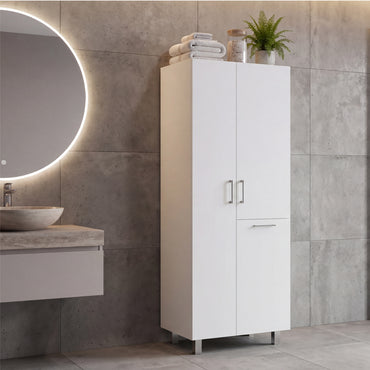 Iris 71" High Two-Door Broom Bathroom and Laundry Storage Cabinet with Hamper, Four Shelves, Hangers, and Storage Closet, Versatile Storage Solution for Laundry Rooms, Kitchens, and Utility Closets