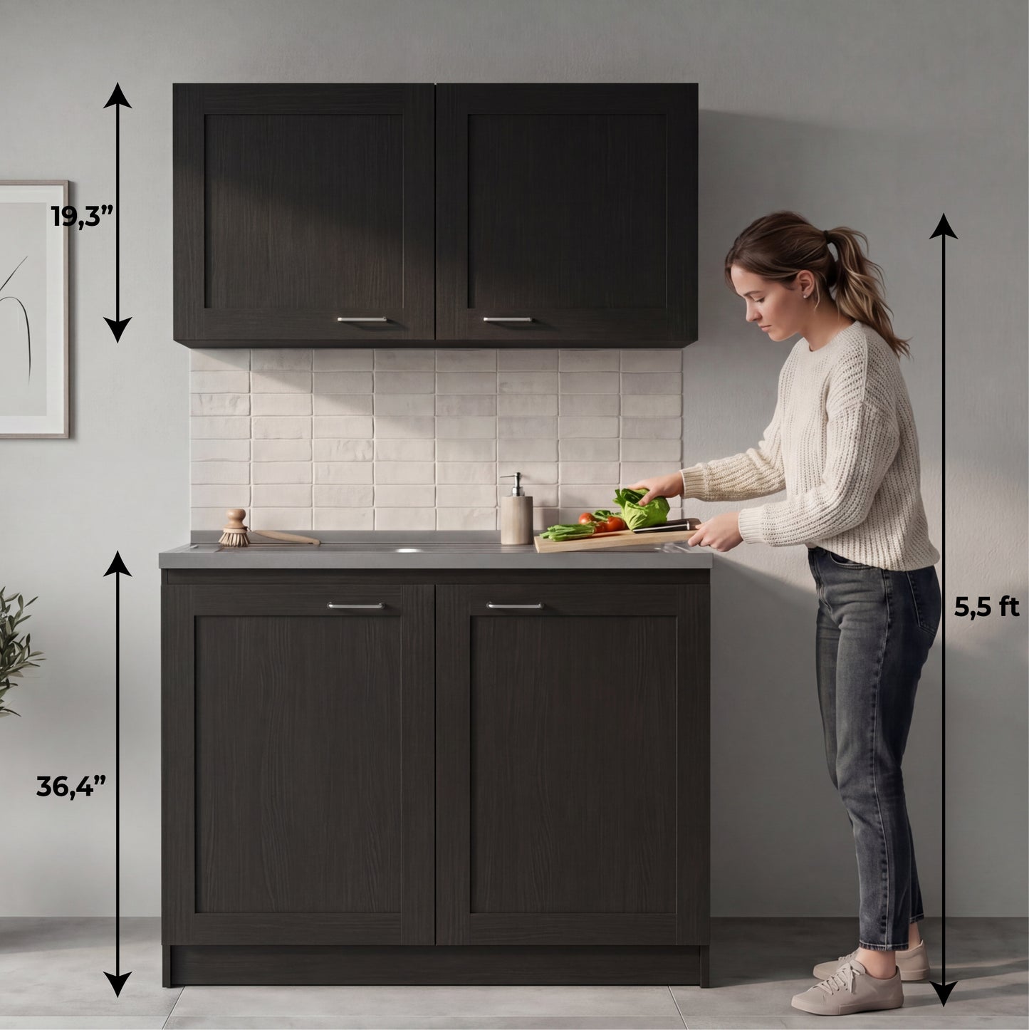 TUHOME Zurich Cabinet Set with Double Door Cabinet, Two Interior Shelves, Spacious Storage and Superior Top Surface for Organized Kitchen Spaces, Freestanding Solution for Home Efficiency and Daily Convenience