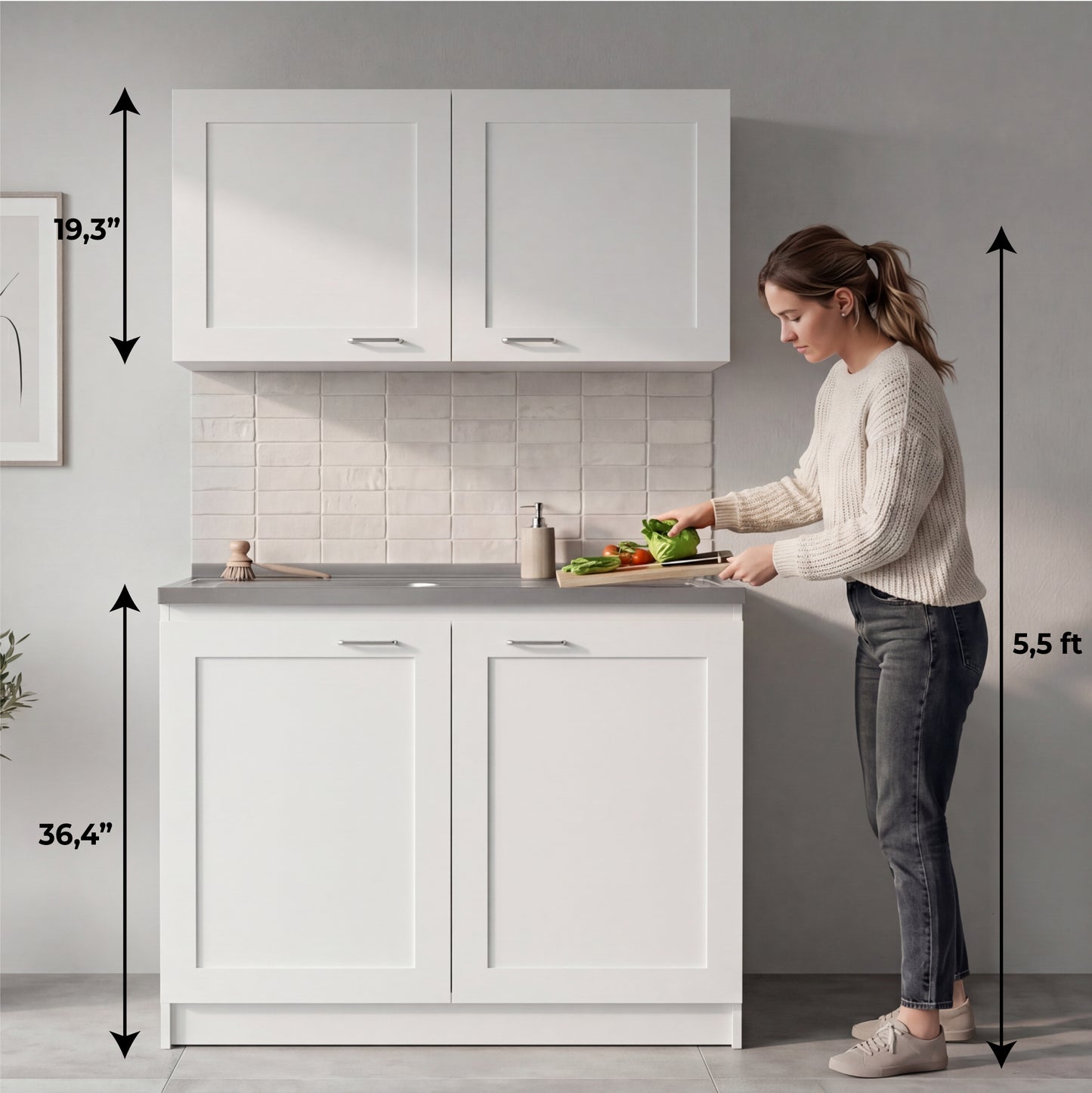 TUHOME Zurich Cabinet Set with Double Door Cabinet, Two Interior Shelves, Spacious Storage and Superior Top Surface for Organized Kitchen Spaces, Freestanding Solution for Home Efficiency and Daily Convenience