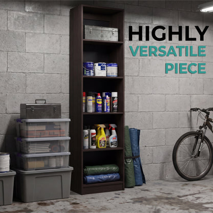 Home Slim 5-Shelf Narrow Bookcase with Open Shelves, Freestanding Modern Storage Solution for Living Rooms, Offices, or Bedrooms, Stylish and Practical Bookcase with Clean Lines and Sturdy Construction