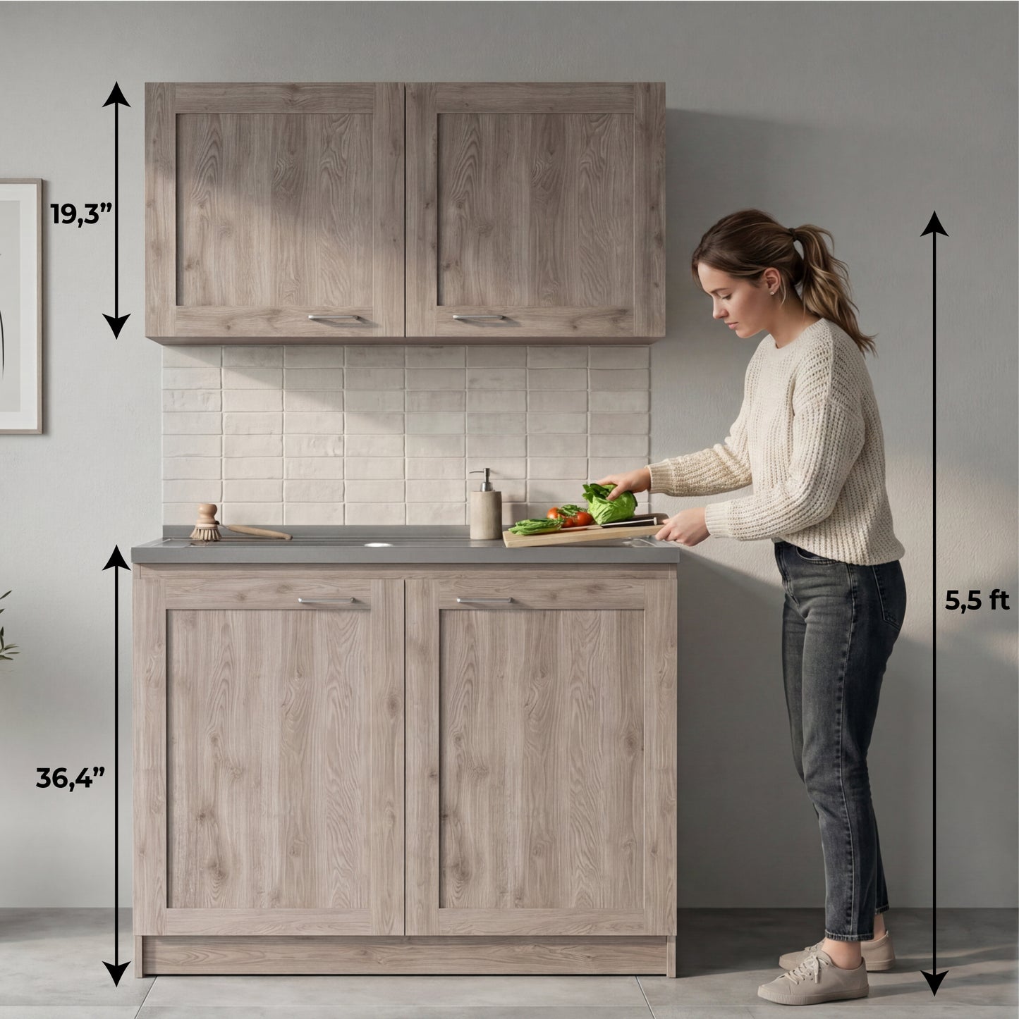 TUHOME Zurich Cabinet Set with Double Door Cabinet, Two Interior Shelves, Spacious Storage and Superior Top Surface for Organized Kitchen Spaces, Freestanding Solution for Home Efficiency and Daily Convenience
