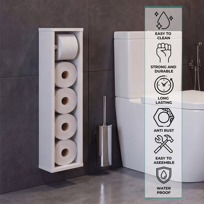 TUHOME Bali 28-Inch Toilet Paper Holder Shelf Organizer with Multiple Roll Compartments and Upper Storage Surface, Slim Space-Saving Bathroom Organizer for Tight Areas in Bathrooms, Living Rooms or Kitchens