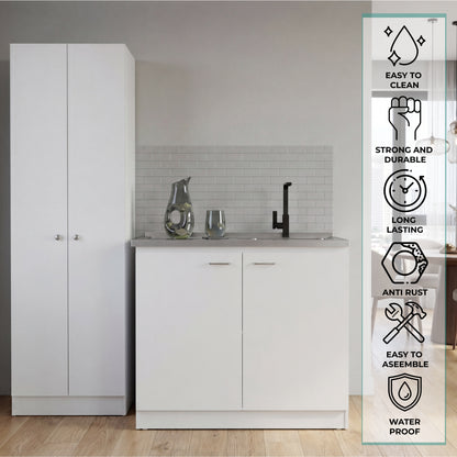 TUHOME Belmont 2-Piece Kitchen Set with Compact Countertop Island and Storage Cabinet, Modern Prep and Pantry Organization for Apartments and Small Kitchens, 35.4"H x 39.3"W x 19.7"D, White