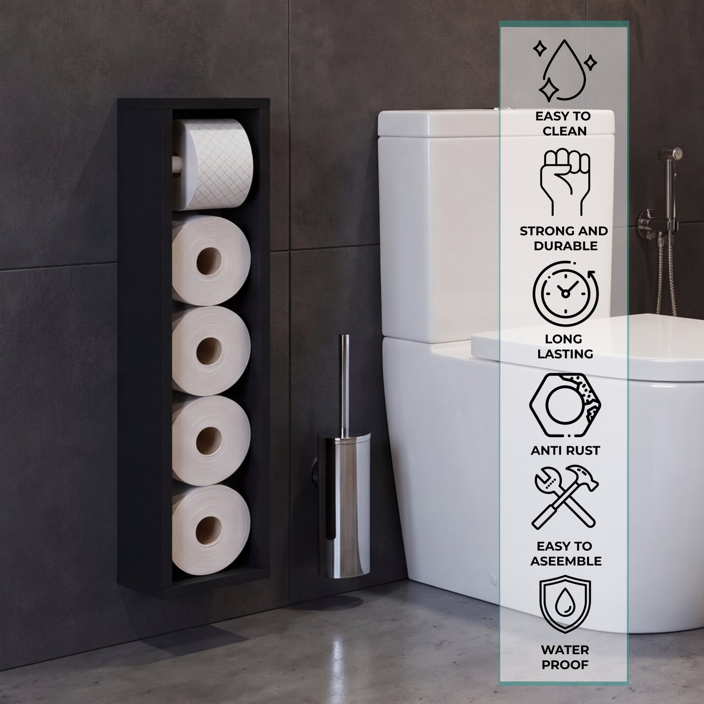 TUHOME Bali 28-Inch Toilet Paper Holder Shelf Organizer with Multiple Roll Compartments and Upper Storage Surface, Slim Space-Saving Bathroom Organizer for Tight Areas in Bathrooms, Living Rooms or Kitchens