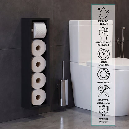 TUHOME Bali 28-Inch Toilet Paper Holder Shelf Organizer with Multiple Roll Compartments and Upper Storage Surface, Slim Space-Saving Bathroom Organizer for Tight Areas in Bathrooms, Living Rooms or Kitchens