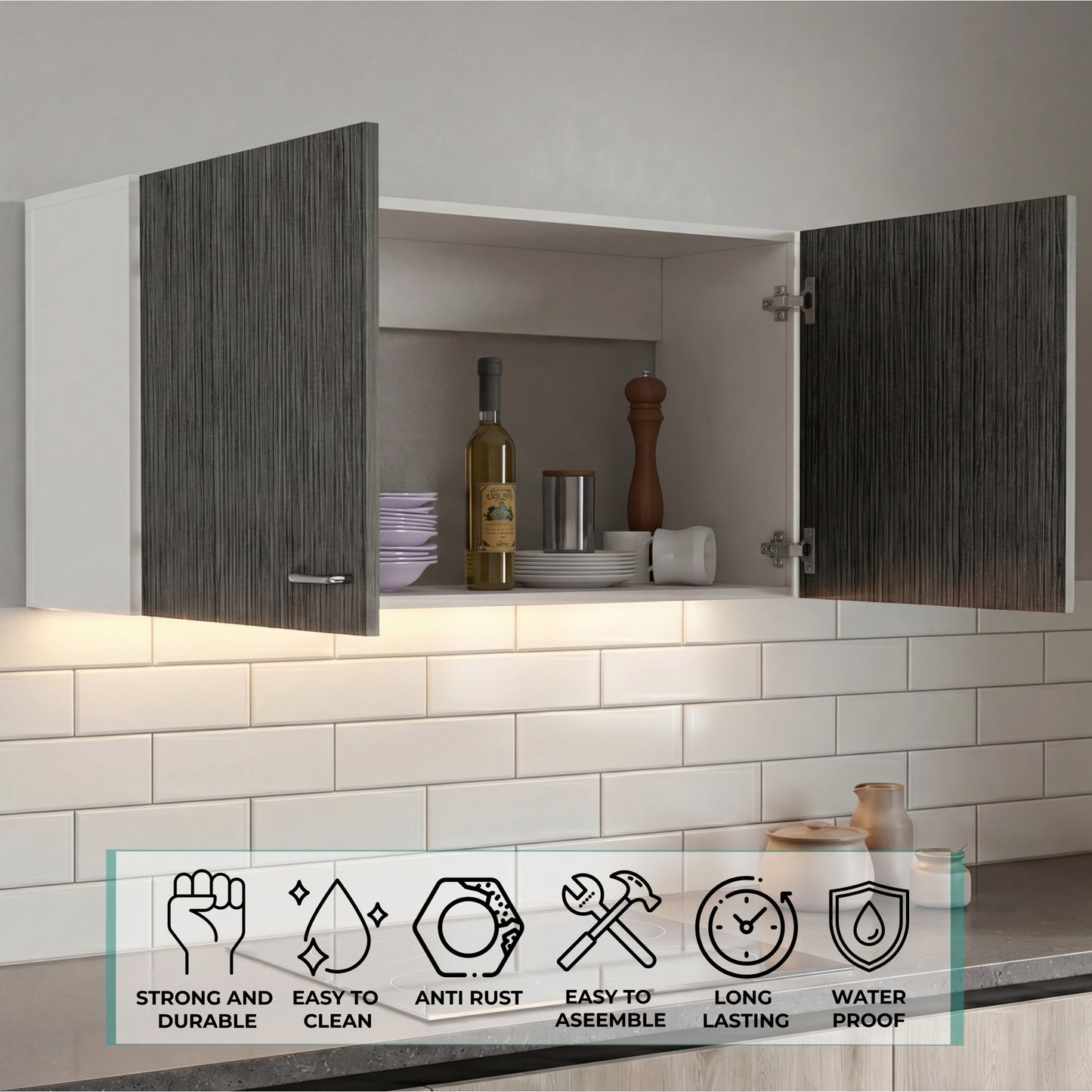 Tuhome Napoles 39" W Double Door Wall Cabinet with Spacious Interior, Two-Tone Finish, Ideal for Kitchen, Office, Bathroom, or Garage Storage