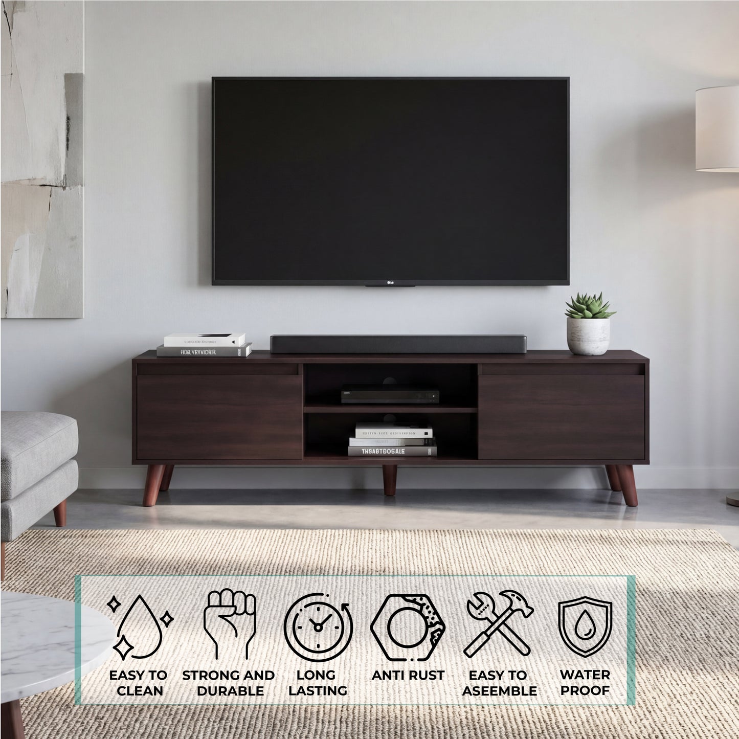 Polaris TV Stand with Open Shelves, Two Storage Shelves For Media Storage and Entertainment Console, Perfect for Living Room or Bedroom
