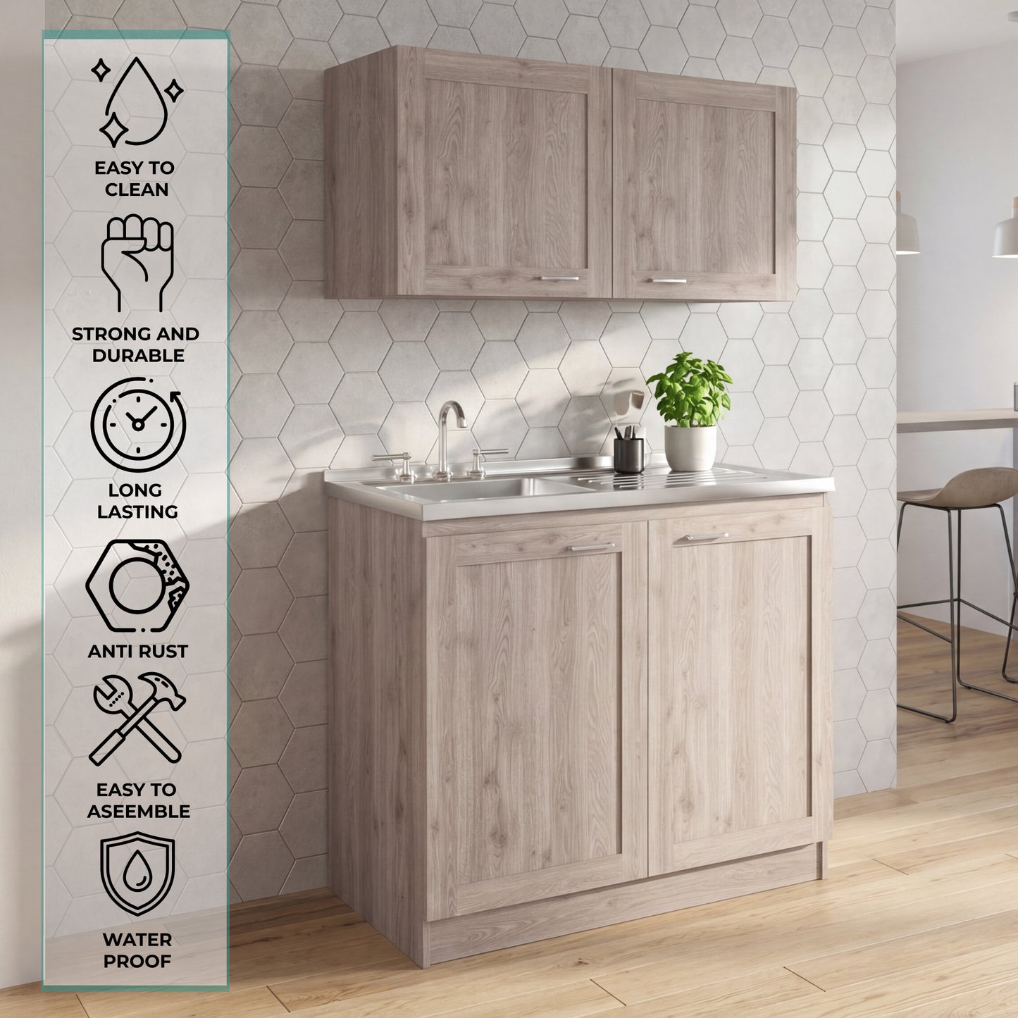 TUHOME Zurich Cabinet Set with Double Door Cabinet, Two Interior Shelves, Spacious Storage and Superior Top Surface for Organized Kitchen Spaces, Freestanding Solution for Home Efficiency and Daily Convenience