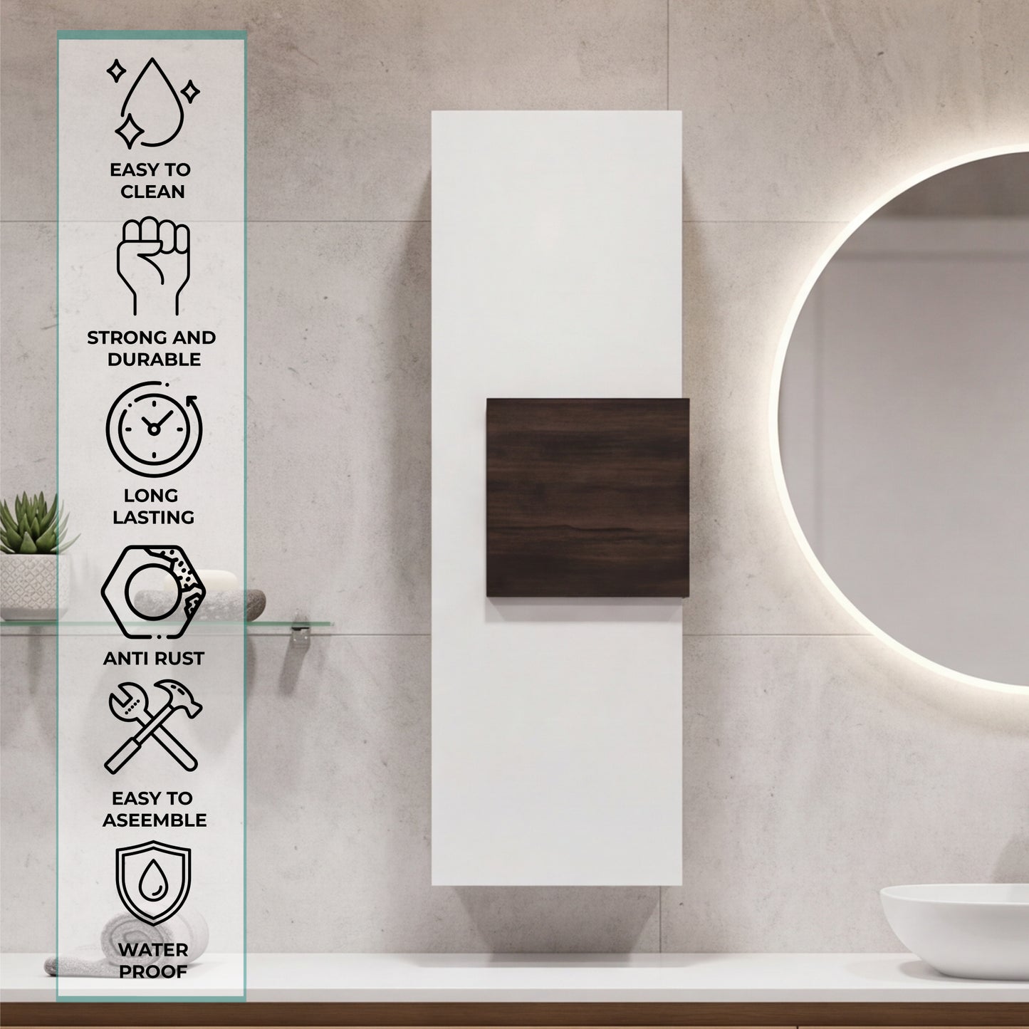 Vanguard Wall-Mounted Single Door Medicine Cabinet with 3 Interior Storage Shleves, Space-Saving Bathroom Storage Organizer with Concealed Shelving