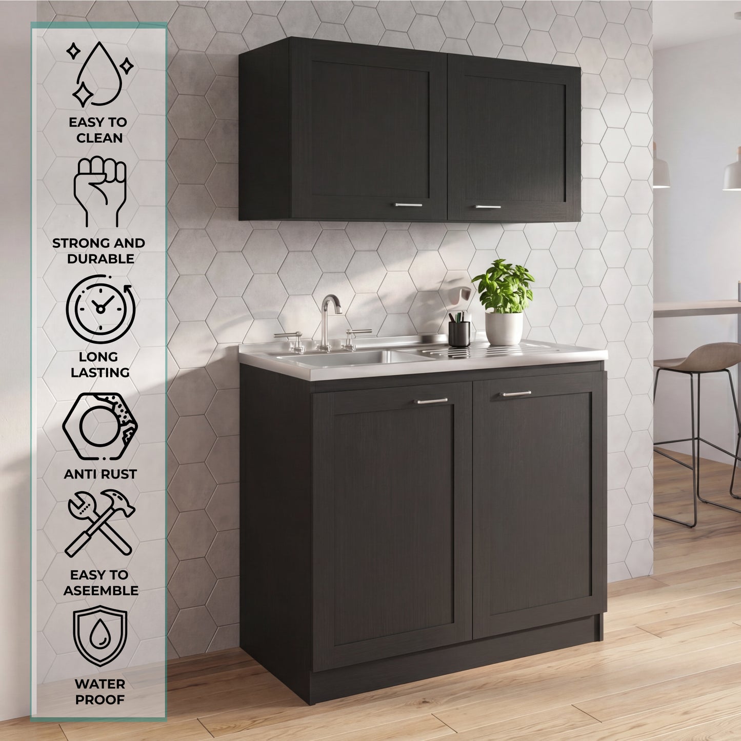 TUHOME Zurich Cabinet Set with Double Door Cabinet, Two Interior Shelves, Spacious Storage and Superior Top Surface for Organized Kitchen Spaces, Freestanding Solution for Home Efficiency and Daily Convenience