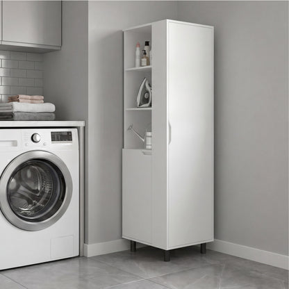 Vidalia Broom Cabinet for Home and Utility Storage, Tall Cleaning Supply Organizer with Enclosed Design for Laundry Room or Kitchen Use, Space-Saving Storage Solution, White Finish