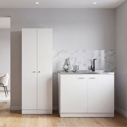 TUHOME Belmont 2-Piece Kitchen Set with Compact Countertop Island and Storage Cabinet, Modern Prep and Pantry Organization for Apartments and Small Kitchens, 35.4"H x 39.3"W x 19.7"D, White
