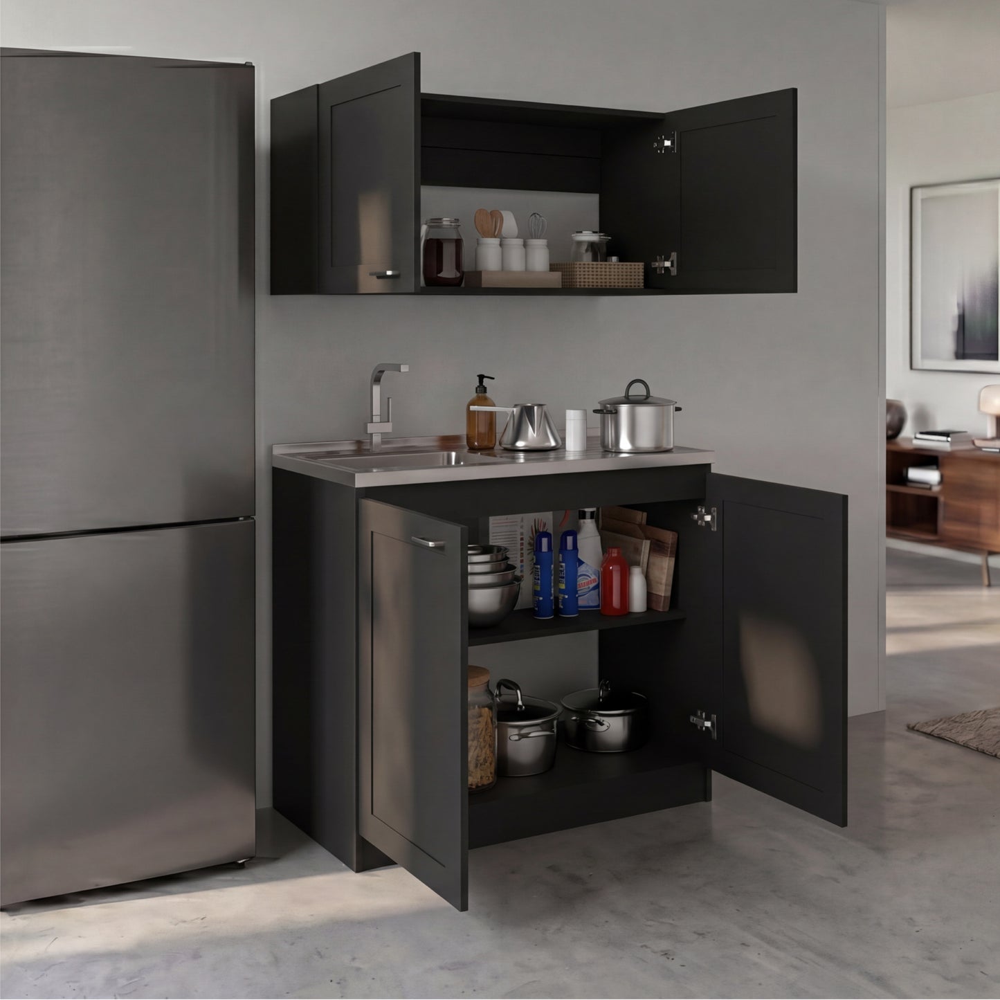 TUHOME Zurich Cabinet Set with Double Door Cabinet, Two Interior Shelves, Spacious Storage and Superior Top Surface for Organized Kitchen Spaces, Freestanding Solution for Home Efficiency and Daily Convenience