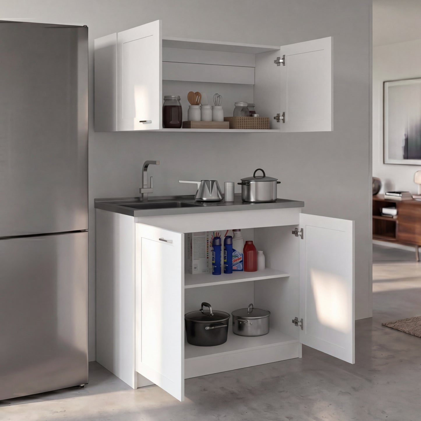 TUHOME Zurich Cabinet Set with Double Door Cabinet, Two Interior Shelves, Spacious Storage and Superior Top Surface for Organized Kitchen Spaces, Freestanding Solution for Home Efficiency and Daily Convenience