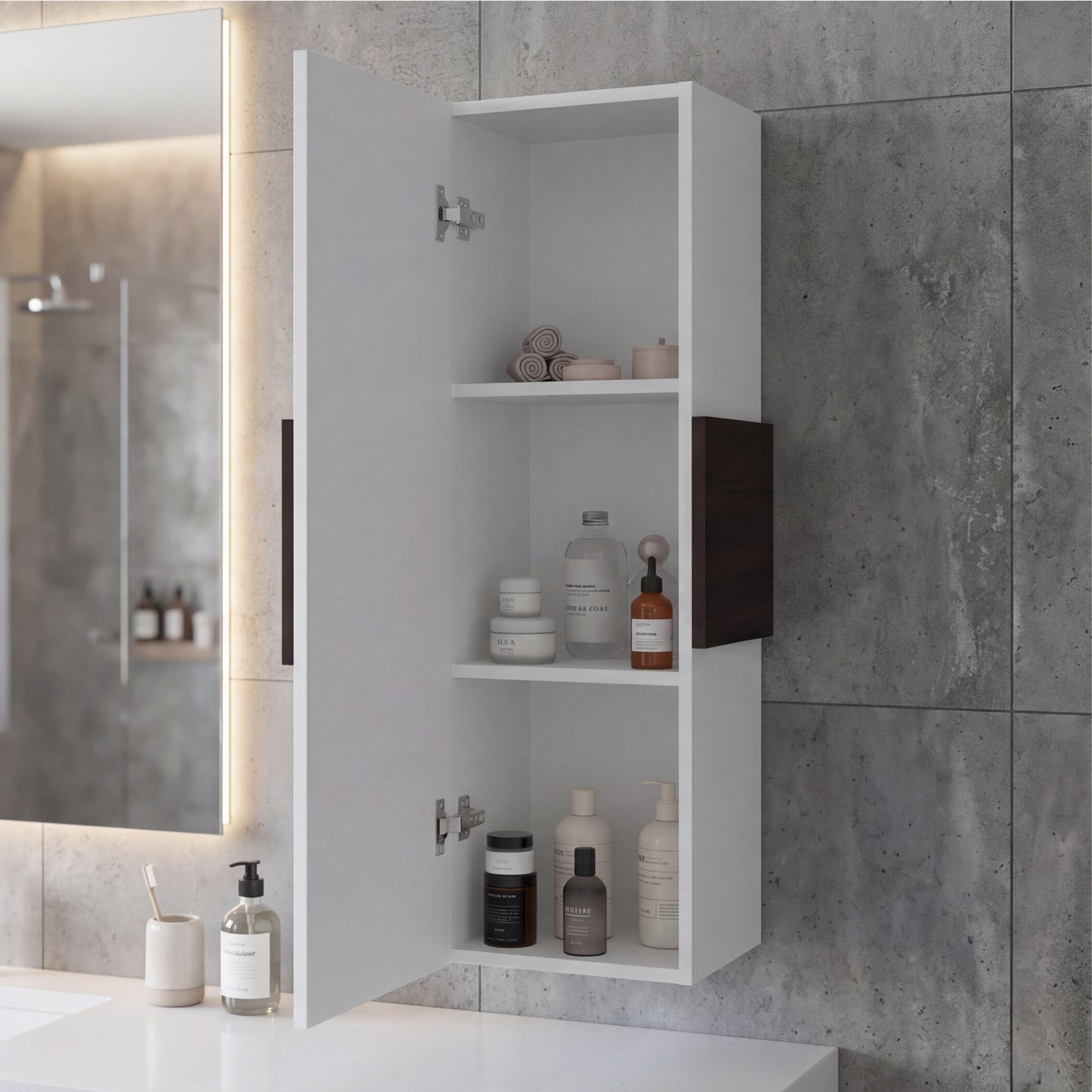 Vanguard Wall-Mounted Single Door Medicine Cabinet with 3 Interior Storage Shleves, Space-Saving Bathroom Storage Organizer with Concealed Shelving