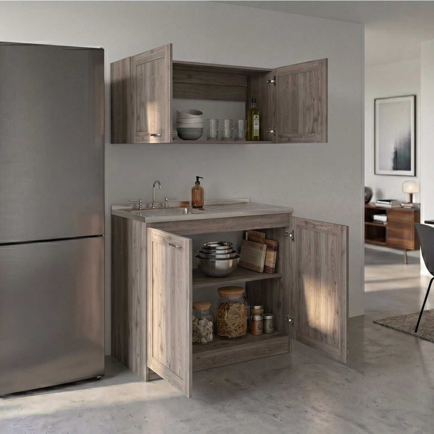 TUHOME Zurich Cabinet Set with Double Door Cabinet, Two Interior Shelves, Spacious Storage and Superior Top Surface for Organized Kitchen Spaces, Freestanding Solution for Home Efficiency and Daily Convenience