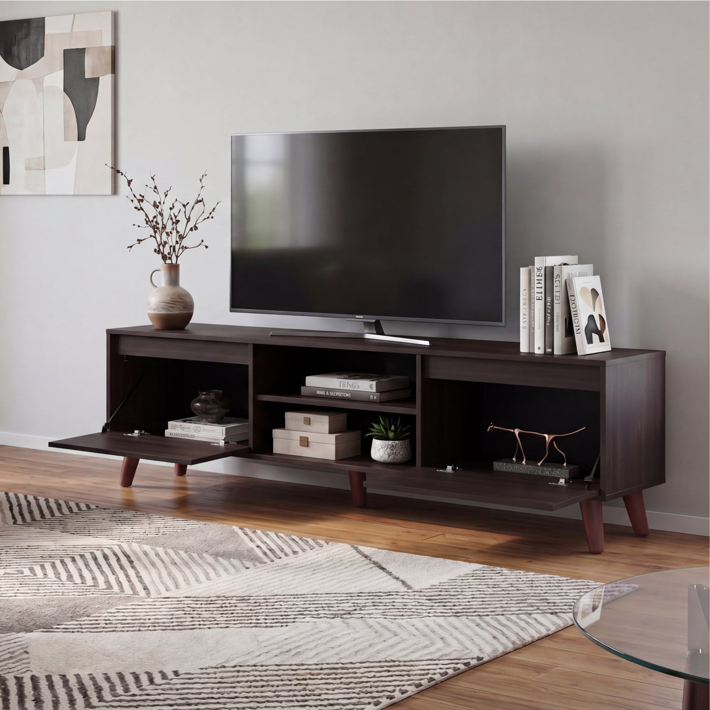Polaris TV Stand with Open Shelves, Two Storage Shelves For Media Storage and Entertainment Console, Perfect for Living Room or Bedroom