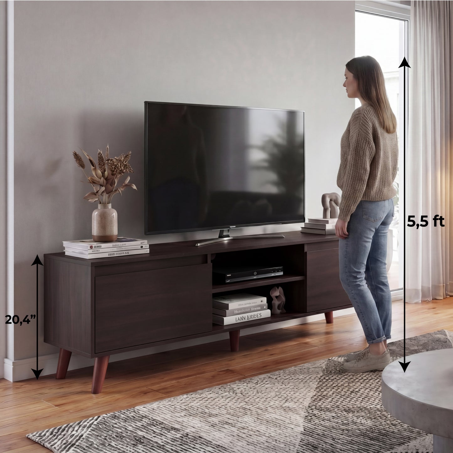 Polaris TV Stand with Open Shelves, Two Storage Shelves For Media Storage and Entertainment Console, Perfect for Living Room or Bedroom