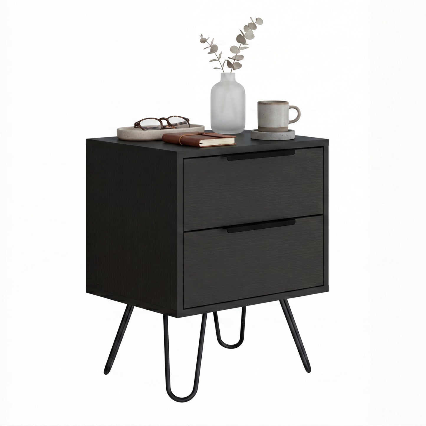Tuhome Augusta 2 Nightstand with Two Spacious Drawers, Compact Bedroom Storage Cabinet, Modern Functional Bedside Table for Organizing Essentials, Durable Design for Small Spaces, Contemporary Nightstand Solution