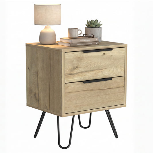 Tuhome Augusta 2 Nightstand with Two Spacious Drawers, Compact Bedroom Storage Cabinet, Modern Functional Bedside Table for Organizing Essentials, Durable Design for Small Spaces, Contemporary Nightstand Solution