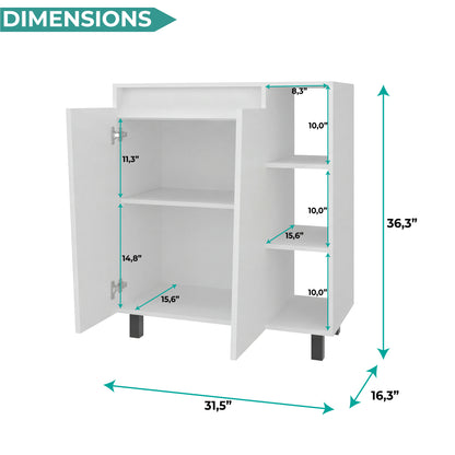 Cesna Microwave Sideboard Cabinet, Cesna Microwave Sideboard Cabinet, Freestanding Compact Kitchen Pantry with Two-Door Cabinet Storage, Three Side Open Shelves and, Appliance Surface