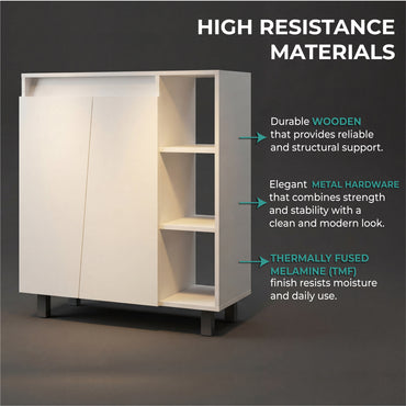 Cesna Microwave Sideboard Cabinet, Cesna Microwave Sideboard Cabinet, Freestanding Compact Kitchen Pantry with Two-Door Cabinet Storage, Three Side Open Shelves and, Appliance Surface