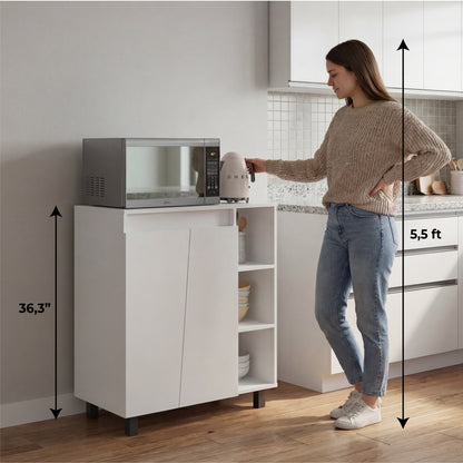 Cesna Microwave Sideboard Cabinet, Cesna Microwave Sideboard Cabinet, Freestanding Compact Kitchen Pantry with Two-Door Cabinet Storage, Three Side Open Shelves and, Appliance Surface