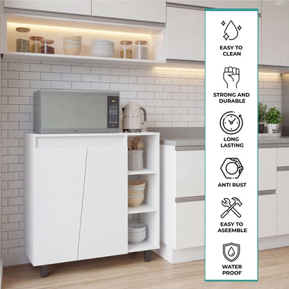 Cesna Microwave Sideboard Cabinet, Cesna Microwave Sideboard Cabinet, Freestanding Compact Kitchen Pantry with Two-Door Cabinet Storage, Three Side Open Shelves and, Appliance Surface