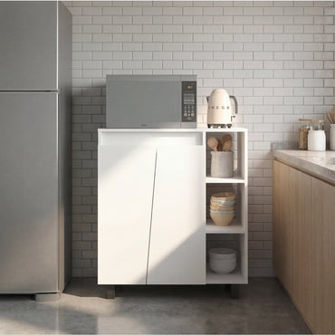 Cesna Microwave Sideboard Cabinet, Cesna Microwave Sideboard Cabinet, Freestanding Compact Kitchen Pantry with Two-Door Cabinet Storage, Three Side Open Shelves and, Appliance Surface