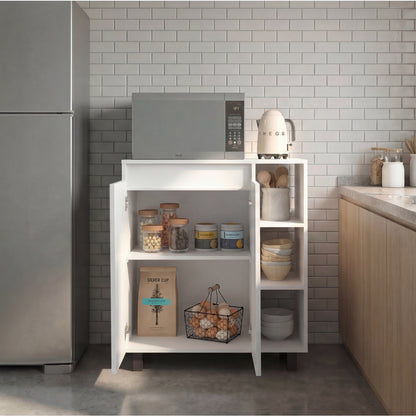 Cesna Microwave Sideboard Cabinet, Cesna Microwave Sideboard Cabinet, Freestanding Compact Kitchen Pantry with Two-Door Cabinet Storage, Three Side Open Shelves and, Appliance Surface