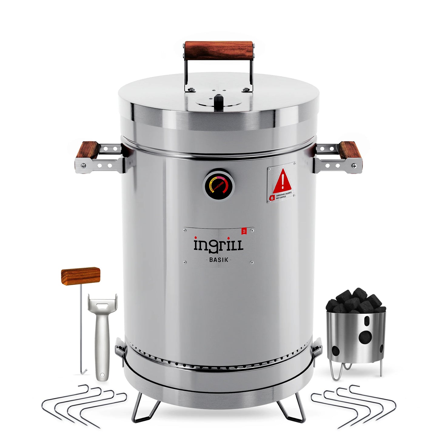 3-in-1 Stainless Steel Smoker Barrel Grill – Portable Charcoal BBQ with Thermometer, Outdoor Cooking Smoker for Camping, Backyard & Home BBQ INGRILL