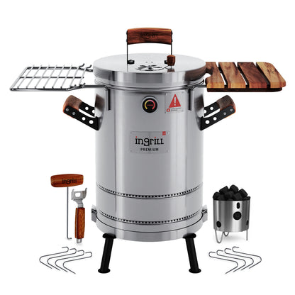 3-in-1 Stainless Steel Smoker Barrel Grill – Portable Charcoal BBQ with Thermometer, Outdoor Cooking Smoker for Camping, Backyard & Home BBQ INGRILL