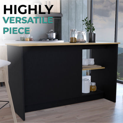 TUHOME Juniper Kitchen Island with Large Top Surface, Double Door Cabinet, Inner Shelves and Open Side Storage Offering Expansive Meal Prep Space, Modern Organization Solutions and Durable Construction for Everyday Kitchens