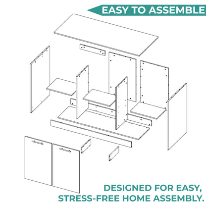 TUHOME Juniper Kitchen Island with Large Top Surface, Double Door Cabinet, Inner Shelves and Open Side Storage Offering Expansive Meal Prep Space, Modern Organization Solutions and Durable Construction for Everyday Kitchens