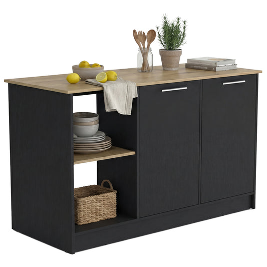 TUHOME Juniper Kitchen Island with Large Top Surface, Double Door Cabinet, Inner Shelves and Open Side Storage Offering Expansive Meal Prep Space, Modern Organization Solutions and Durable Construction for Everyday Kitchens