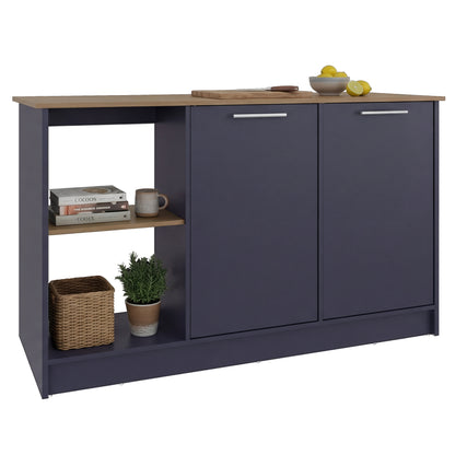 TUHOME Juniper Kitchen Island with Large Top Surface, Double Door Cabinet, Inner Shelves and Open Side Storage Offering Expansive Meal Prep Space, Modern Organization Solutions and Durable Construction for Everyday Kitchens