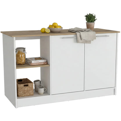 TUHOME Juniper Kitchen Island with Large Top Surface, Double Door Cabinet, Inner Shelves and Open Side Storage Offering Expansive Meal Prep Space, Modern Organization Solutions and Durable Construction for Everyday Kitchens