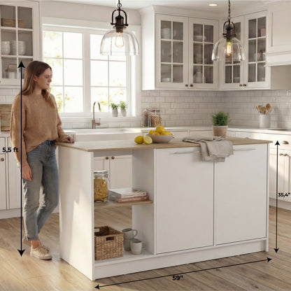 TUHOME Juniper Kitchen Island with Large Top Surface, Double Door Cabinet, Inner Shelves and Open Side Storage Offering Expansive Meal Prep Space, Modern Organization Solutions and Durable Construction for Everyday Kitchens