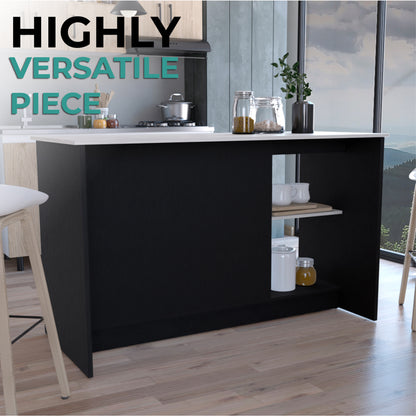TUHOME Juniper Kitchen Island with Large Top Surface, Double Door Cabinet, Inner Shelves and Open Side Storage Offering Expansive Meal Prep Space, Modern Organization Solutions and Durable Construction for Everyday Kitchens