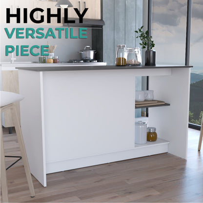 TUHOME Juniper Kitchen Island with Large Top Surface, Double Door Cabinet, Inner Shelves and Open Side Storage Offering Expansive Meal Prep Space, Modern Organization Solutions and Durable Construction for Everyday Kitchens