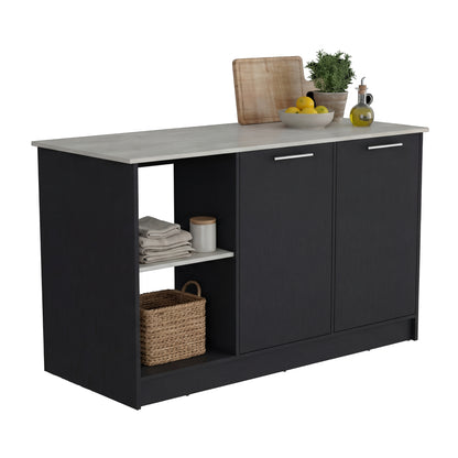 TUHOME Juniper Kitchen Island with Large Top Surface, Double Door Cabinet, Inner Shelves and Open Side Storage Offering Expansive Meal Prep Space, Modern Organization Solutions and Durable Construction for Everyday Kitchens